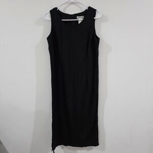 Womens Linen Blend Midi Dress Size 10 Petite Black Minimalist Beach Summer Coast